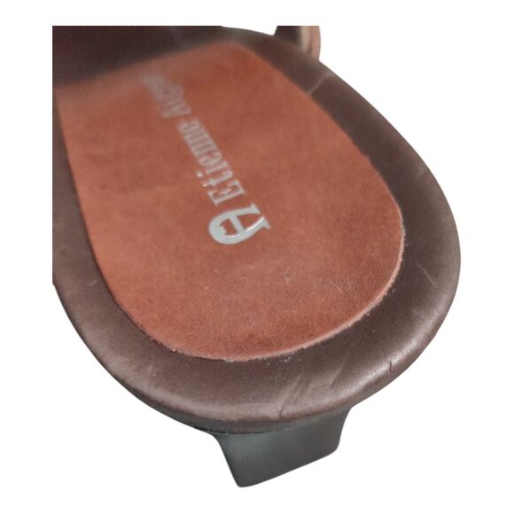 Etienne Aigner Diablo Slip On Sandals Brown Leather Heels Open Toe Stud Size 7M - Picture 14 of 15